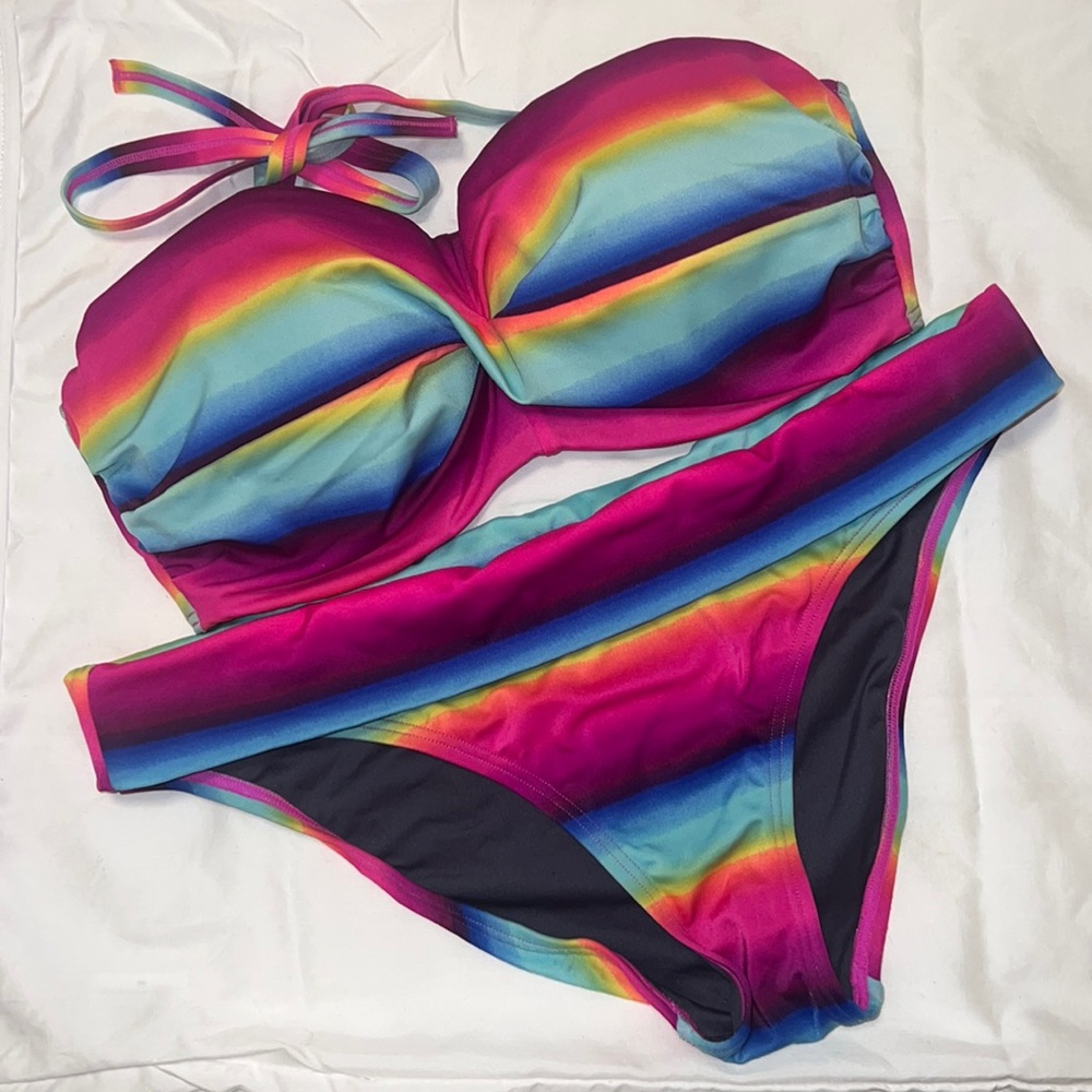 Victorias Secret rainbow bandeau bikini set High waisted bottoms